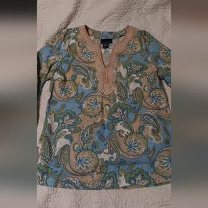 Cynthia Rowley Blue and Green Paisley Blouse